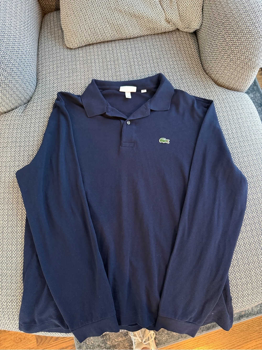 Lacoste Long Sleeve Polo in Navy Blue with Green Crocodile